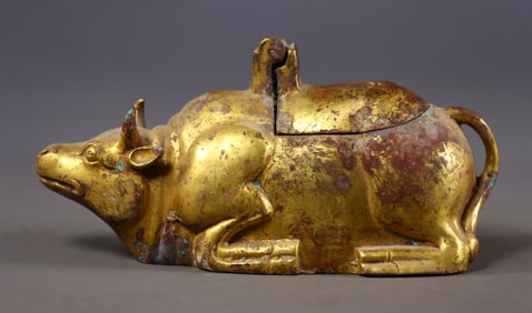 An Exquisite Gilt Bronze Buffalo-Shaped Jar