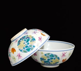 A Pair of Exquisite Doucai Flower and Butterfly Pattern Bowls