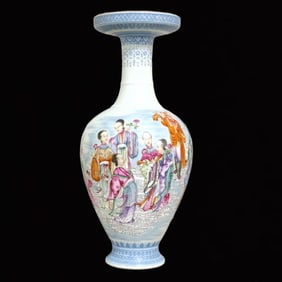 A Rare Famille-Rose Painted Gold Figure Pattern Vase,With Poem