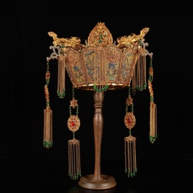 An Exquisite Cloisonne Gilt Dragon Pattern Hat,Inlaid Gems