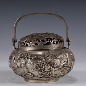 An Exquisite Silver-plated Flower and Bird Pattern Handwarmer