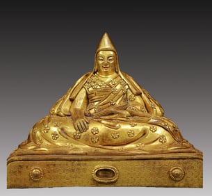 A Solemn Gilt Bronze Statue of Guru,With Inscription