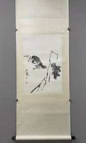 A Chinese Vertical Scroll Ink Painting of Flower and Bird on Paper,Ji Dexiang