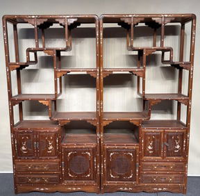 An Exquisite Huanghuali wood Inlaid Shell Antique Shelf