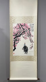 A Chinese Vertical Scroll Ink Painting of Figure on Paper,Li Keran