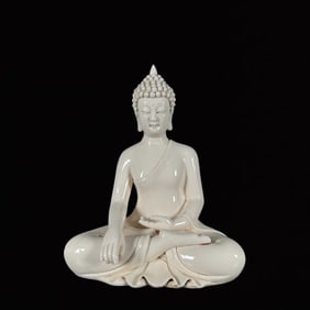 A Rare Blance-De-Chine Statue of Sakyamuni