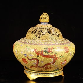 A Rare Cloisonne Dragon and Phoenix Pattern Tripod Censer