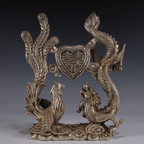 An Exquisite Silver-plated Dragon and Phoenix Ornament