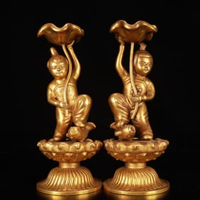 A Pair of Exquisite Gilt Bronze Figure Candlesticks