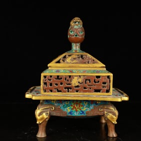 An Exquisite Cloisonne Lotus and Phoenix Pattern Elephant-Legs Censer