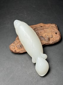 An Exquisite White Jade Elephant Hand Piece