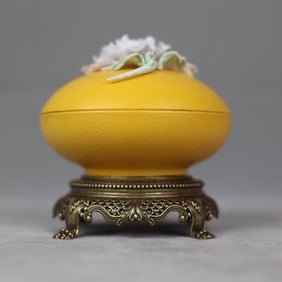 An Exquisite Yellow Glazed Inlaid Bronze Box