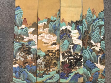 A Pair of Chinese Ink Painting of Landscape on Paper,Chou Ying