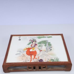 A Rare Huanghuali wood Inlaid Porcelain Plaques Figure Pattern End Table