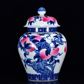 An Exquisite Blue and peach White Pattern With cover Jar