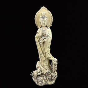 A Huge Blance-De-Chine Statue of Avalokitesvara