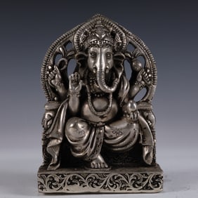 An Exquisite Silver-plated God of Wealth Ornament