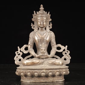 An Exquisite Silver-plated Copper Statue of Amitayus