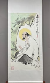 A Chinese Vertical Scroll Ink Painting of Dharma statue on Paper,Fan Zeng