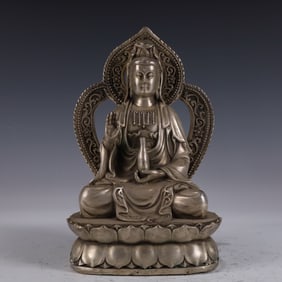 An Exquisite Silver-plated Statue of Avalokitesvara Ornament