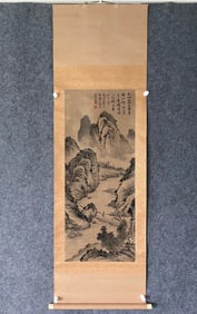 A Chinese Vertical Scroll Ink Painting of Landscape and Figure on Paper,Shi Tao