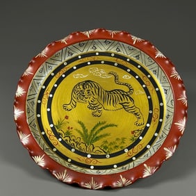 An Exquisite Ru yao Sky Blue Glazed Painted Gold Plate