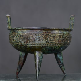 An Rare Bronze Double-Ears and Tripod Censer,With Inscription