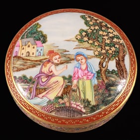 A Exquisite Enamel Carve Golden Ground Lotus Figure Pattern Box