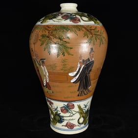 An Exquisite Tri-Color Glazed Pottery Character and Story Pattern Vase, with poem