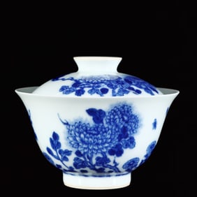 An Exquisite Blue and White Flower and Butterfly Pattern Cover Bowl