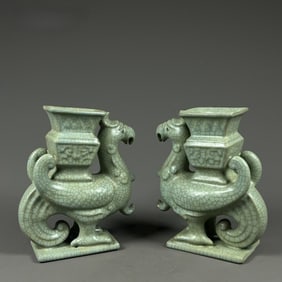 A Pair of Exquisite Ru yao Sky Blue Glazed Phoenix Ornaments