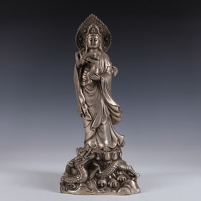 An Exquisite Silver-plated Guanyin of Childbirth Ornament