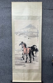 A Chinese Vertical Scroll Ink Painting of Horse on Paper,Xu Beihong