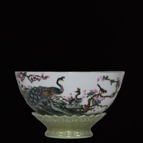 An Exquisite Enamel Flower and Bird Pattern Painted Gold Poem Bowl,With Base