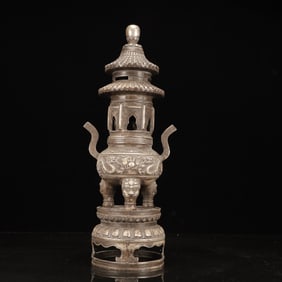 An Exquisite Silver-plated Copper Dragon Pattern Double-Ears and Tripod Censer