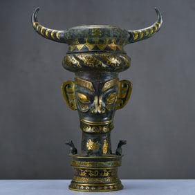 A Rare Bronze Inlaid Gold Figure-Face Pattern Ornament,With Inscription