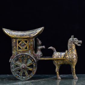 An Rare Bronze Inlaid Gold Carriage Ornament,With Inscription