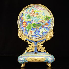 A Huge Cloisonne Landscape Pattern Screen
