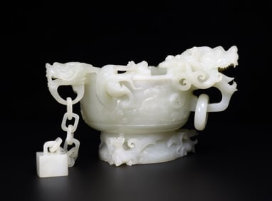 An Exquisite White Jade Dragon Pattern Censer