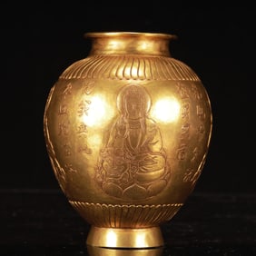 An Exquisite Gilt Bronze Statue of Avalokitesvara Vase, With poem