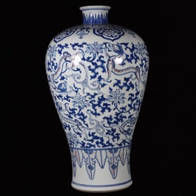A Huge Blue and White Underglaze-Red Flower and Dragon Pattern Vase