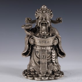 An Exquisite Silver-plated God of Wealth Ornament