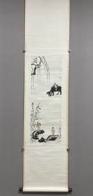 A Chinese Vertical Scroll Ink Painting of Figure on Paper,Li Keran