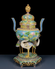 A Huge Cloisonne Flower and Bird Pattern Double-Ears Censer
