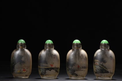 A Set of Fine Glass Landscape and Figure Pattern Snuff Bottles