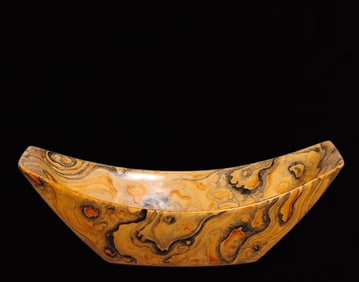 An Exquisite Yellow Glazed Character and Story Pattern Boat-Shaped Brush Washer