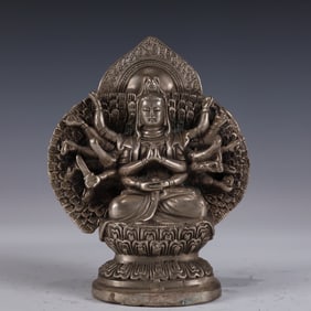 An Exquisite Silver-plated Thousand hands Statue of Avalokitesvara Ornament