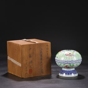 An Exquisite Wucai Mandarin Duck Pattern Jar with Cover