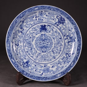 An Exquisite Blue and White Lotus and Eight Treasures Pattern Plate