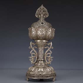 An Exquisite Silver-plated Dragon Pattern Double-Ears and Tripod Censer